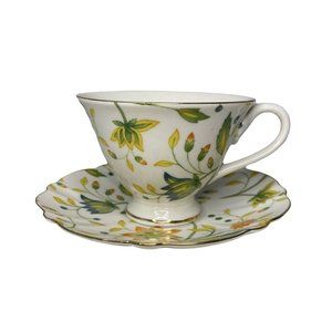 Grace's Teaware  Cup & Saucer Jacobean Floral Yellow Orange NWOT Unused